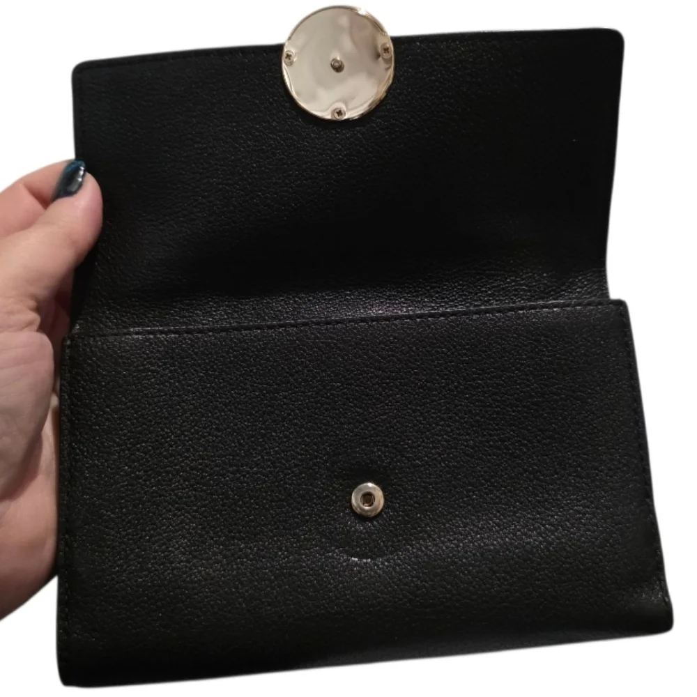 Michael Kors‎ Black Leather Tri Gold Wallet with Gold Logo